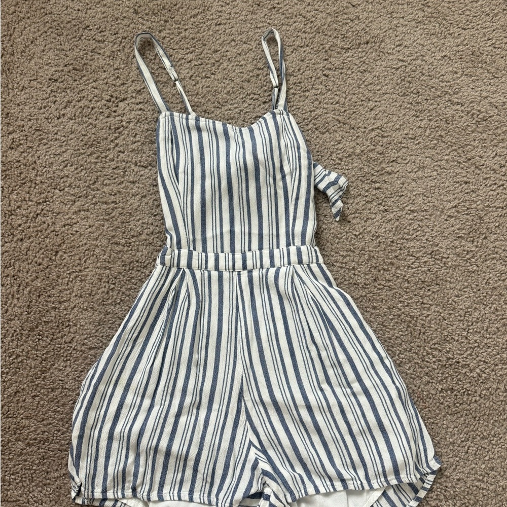 Hollister Blue and White Striped Romper